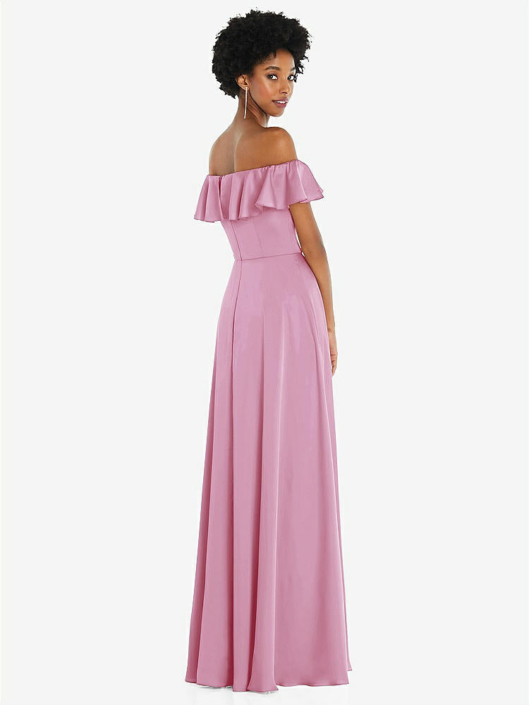 【NEW】【STYLE: 8227】ストレートネック フリル オフショルダー サテン マキシ ドレス【COLOR: Powder Pink】【SIZE: 00-30W】