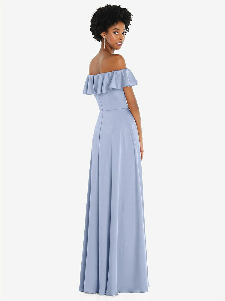 【NEW】【STYLE: 8227】ストレートネック フリル オフショルダー サテン マキシ ドレス【COLOR: Sky Blue】【SIZE: 00-30W】
