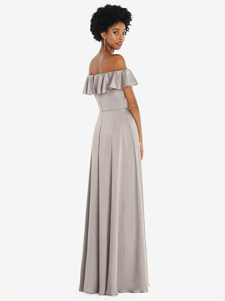 【NEW】【STYLE: 8227】ストレートネック フリル オフショルダー サテン マキシ ドレス【COLOR: Taupe】【SIZE: 00-30W】