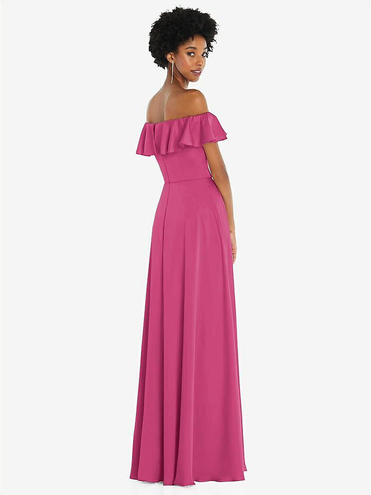 【NEW】【STYLE: 8227】ストレートネック フリル オフショルダー サテン マキシ ドレス【COLOR: Tea Rose】【SIZE: 00-30W】