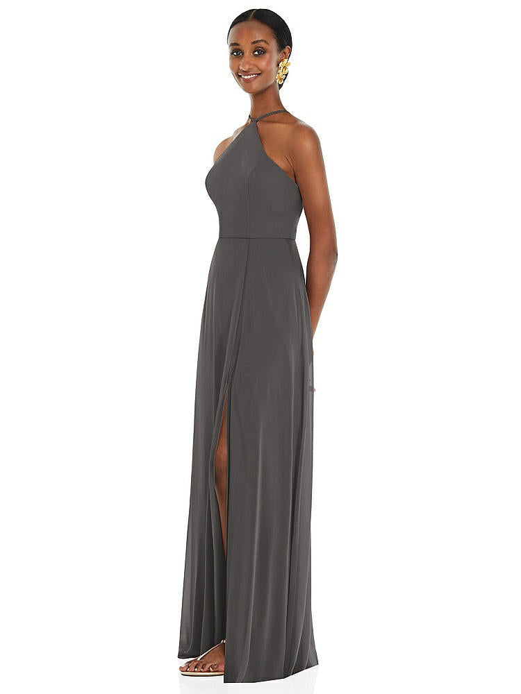 【STYLE: LB035】Diamond Halter Maxi Dress with Adjustable Straps【COLOR: Caviar Gray】