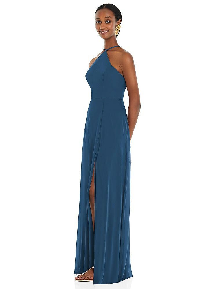 【STYLE: LB035】Diamond Halter Maxi Dress with Adjustable Straps【COLOR: Dusk Blue】