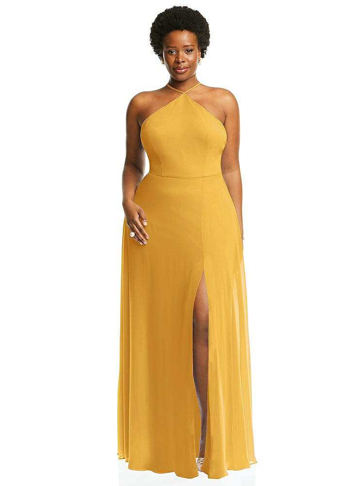 【STYLE: LB035】Diamond Halter Maxi Dress with Adjustable Straps【COLOR: NYC Yellow】