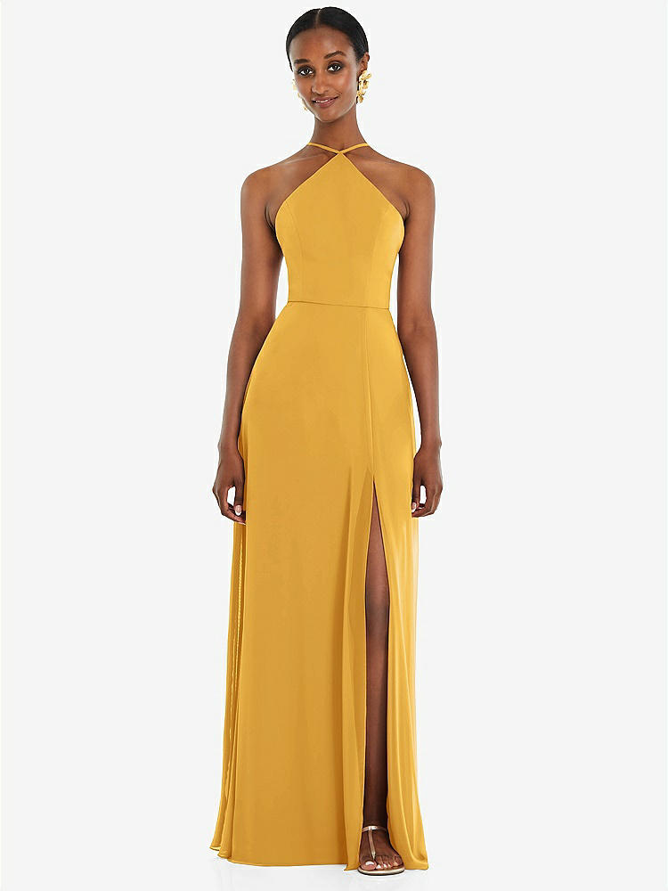 【STYLE: LB035】Diamond Halter Maxi Dress with Adjustable Straps【COLOR: NYC Yellow】