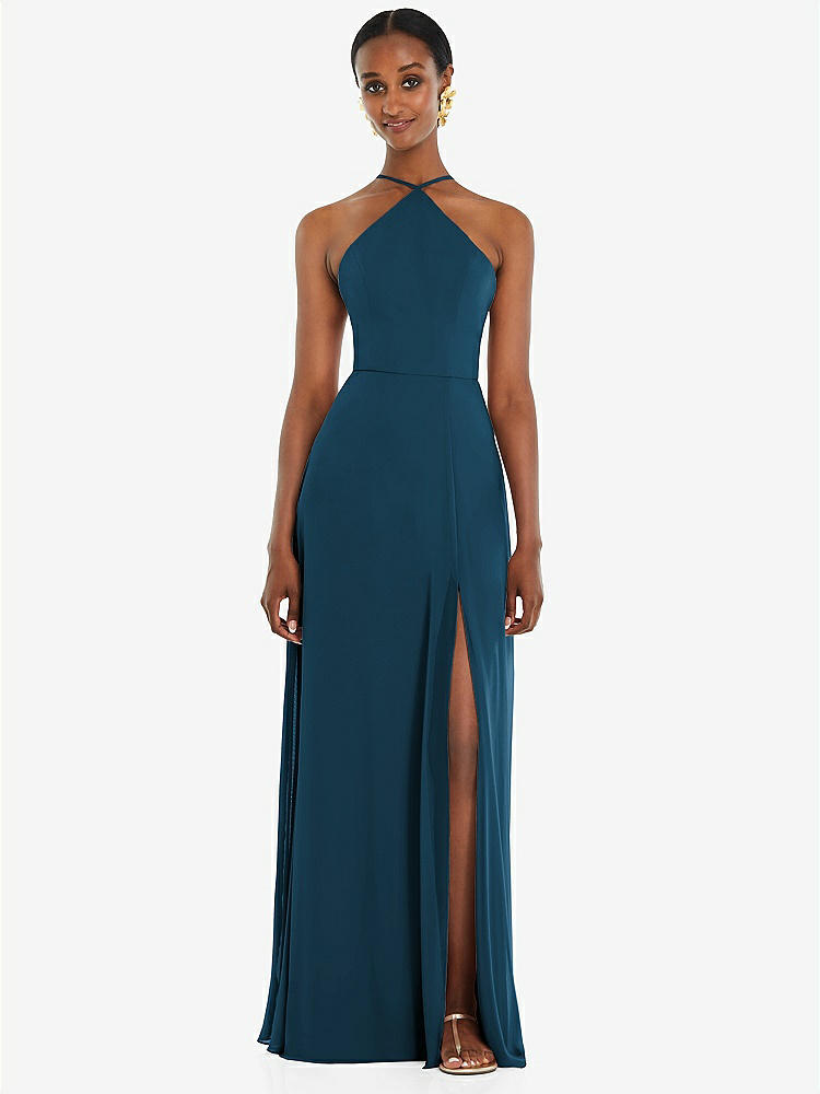 【STYLE: LB035】Diamond Halter Maxi Dress with Adjustable Straps【COLOR: Atlantic Blue】