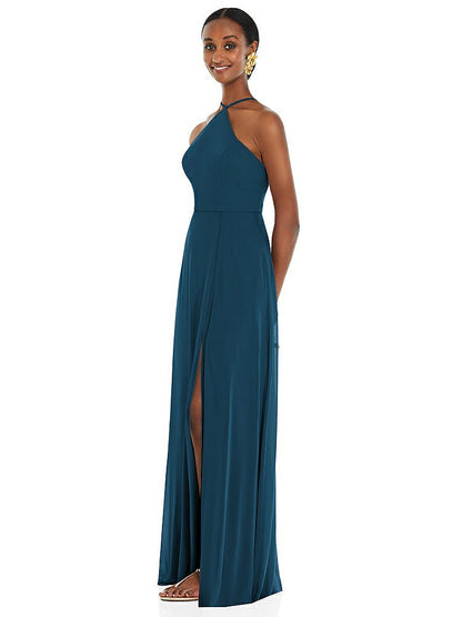 【STYLE: LB035】Diamond Halter Maxi Dress with Adjustable Straps【COLOR: Atlantic Blue】