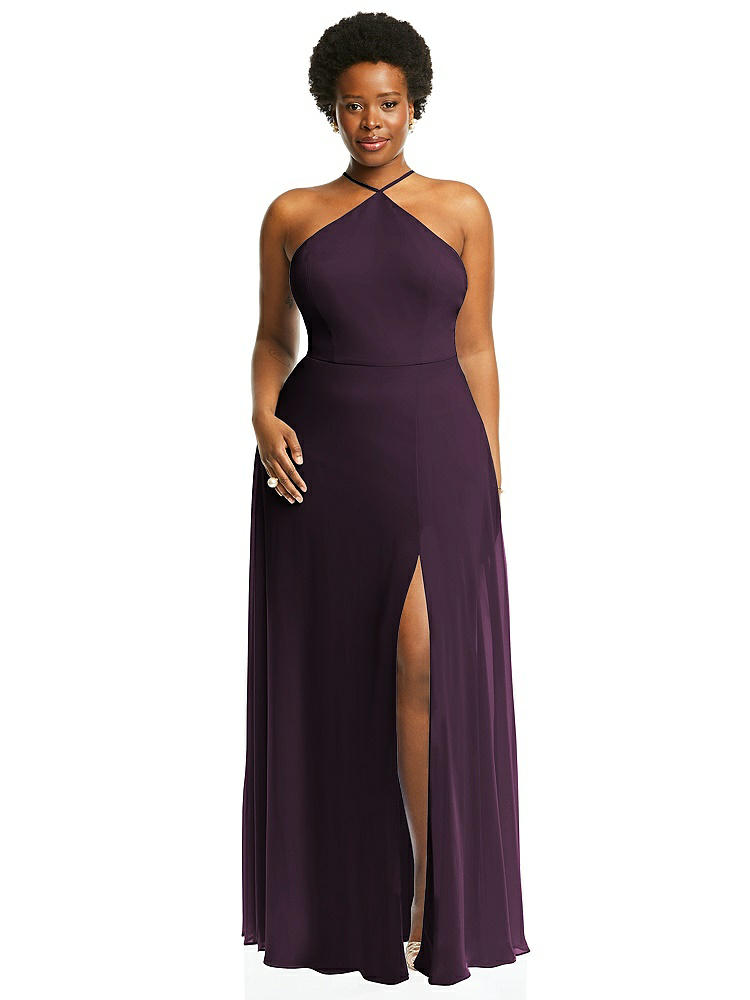 【STYLE: LB035】Diamond Halter Maxi Dress with Adjustable Straps【COLOR: Aubergine】