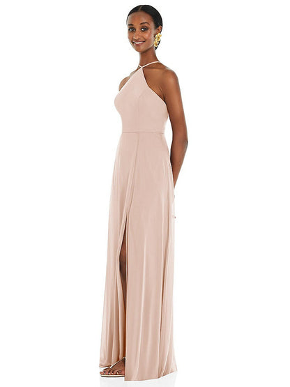 【STYLE: LB035】Diamond Halter Maxi Dress with Adjustable Straps【COLOR: Cameo】
