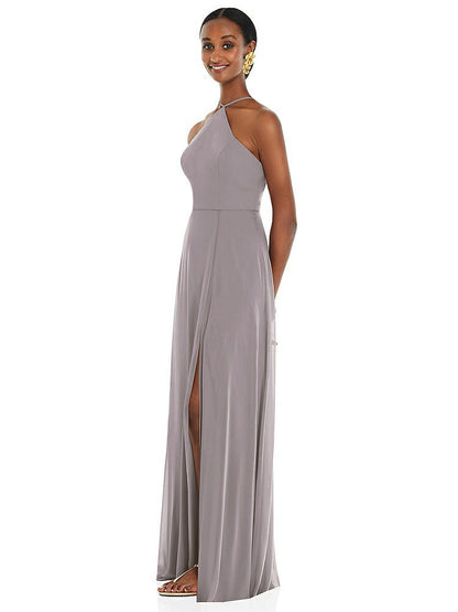 【STYLE: LB035】Diamond Halter Maxi Dress with Adjustable Straps【COLOR: Cashmere Gray】