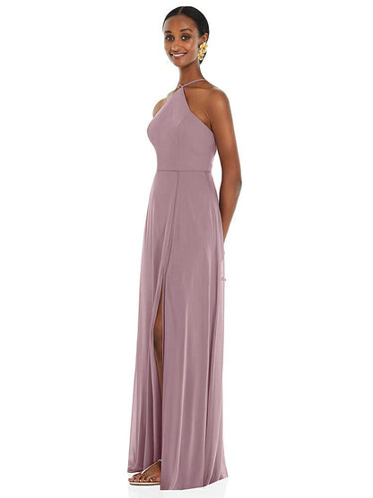 【STYLE: LB035】Diamond Halter Maxi Dress with Adjustable Straps【COLOR: Dusty Rose】