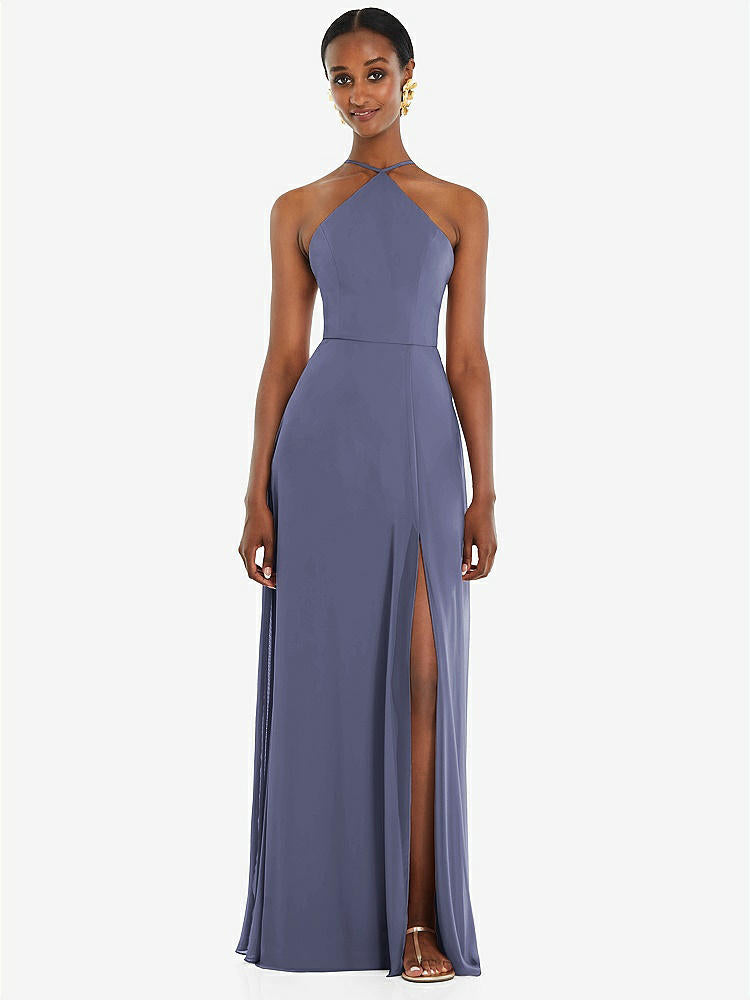 【STYLE: LB035】Diamond Halter Maxi Dress with Adjustable Straps【COLOR: French Blue】