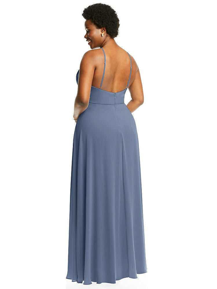【STYLE: LB035】Diamond Halter Maxi Dress with Adjustable Straps【COLOR: Larkspur Blue】