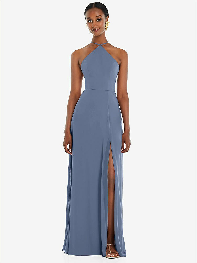 【STYLE: LB035】Diamond Halter Maxi Dress with Adjustable Straps【COLOR: Larkspur Blue】