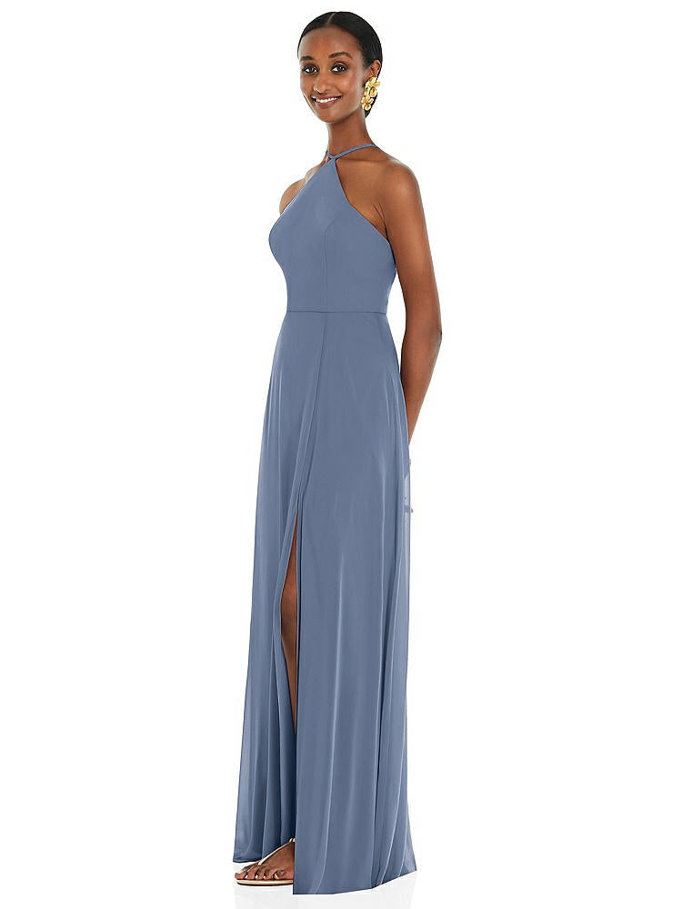 【STYLE: LB035】Diamond Halter Maxi Dress with Adjustable Straps【COLOR: Larkspur Blue】