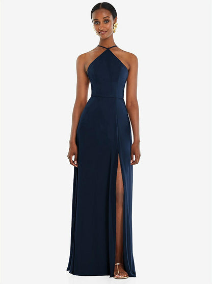 【STYLE: LB035】Diamond Halter Maxi Dress with Adjustable Straps【COLOR: Midnight Navy】