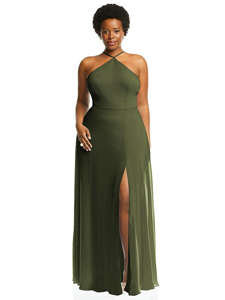【STYLE: LB035】Diamond Halter Maxi Dress with Adjustable Straps【COLOR: Olive Green】