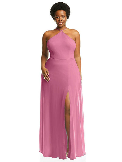 【STYLE: LB035】Diamond Halter Maxi Dress with Adjustable Straps【COLOR: Orchid Pink】