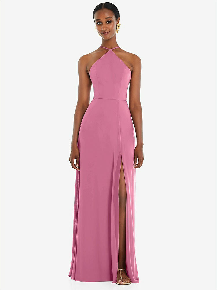 【STYLE: LB035】Diamond Halter Maxi Dress with Adjustable Straps【COLOR: Orchid Pink】
