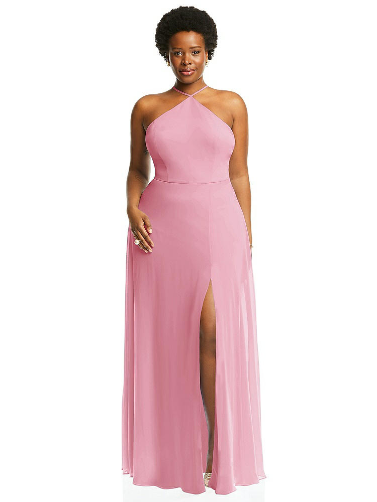 【STYLE: LB035】Diamond Halter Maxi Dress with Adjustable Straps【COLOR: Peony Pink】