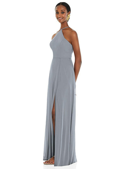【STYLE: LB035】Diamond Halter Maxi Dress with Adjustable Straps【COLOR: Platinum】