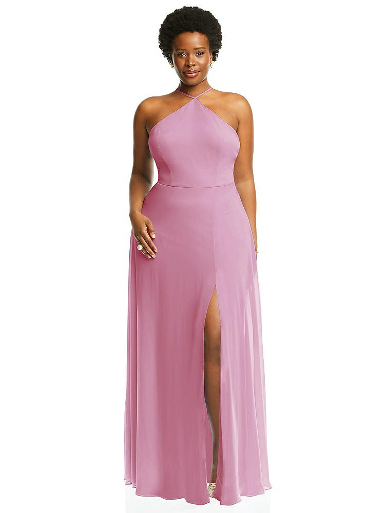 【STYLE: LB035】Diamond Halter Maxi Dress with Adjustable Straps【COLOR: Powder Pink】