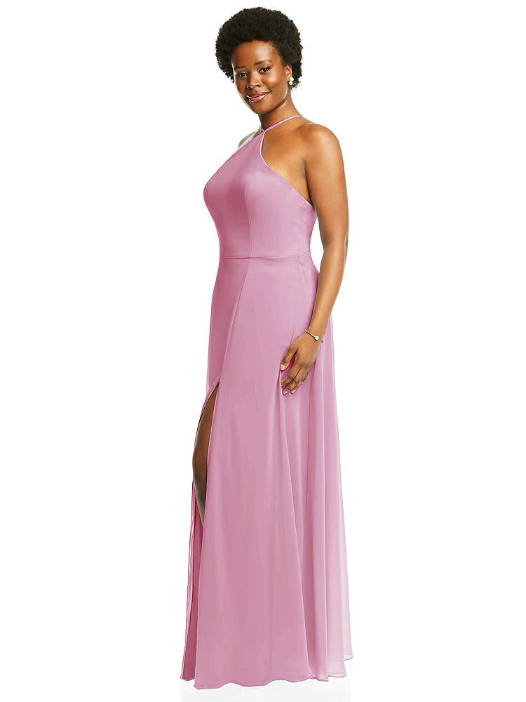 【STYLE: LB035】Diamond Halter Maxi Dress with Adjustable Straps【COLOR: Powder Pink】