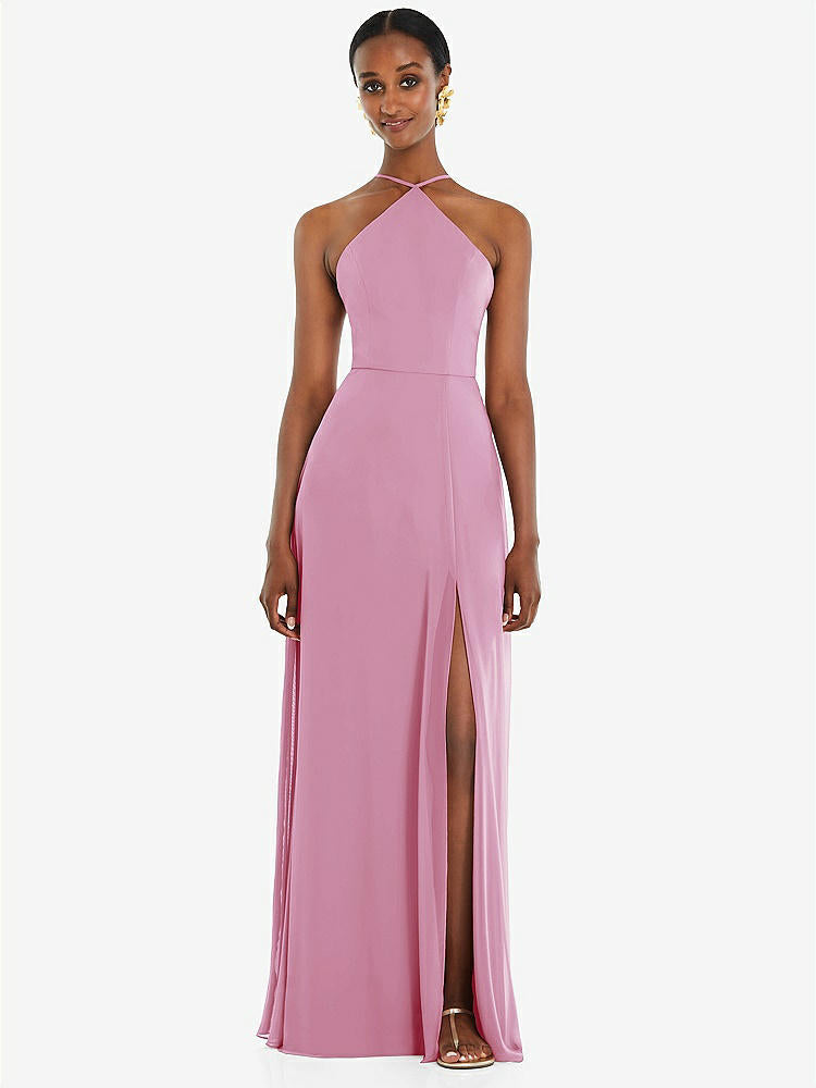 【STYLE: LB035】Diamond Halter Maxi Dress with Adjustable Straps【COLOR: Powder Pink】