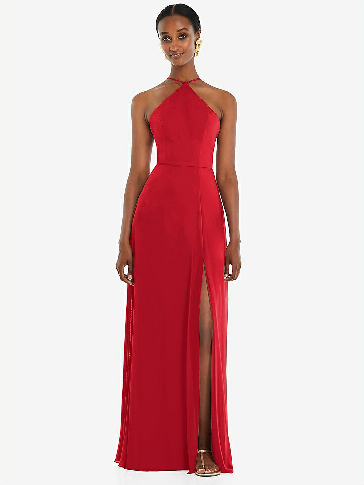 【STYLE: LB035】Diamond Halter Maxi Dress with Adjustable Straps【COLOR: Parisian Red】