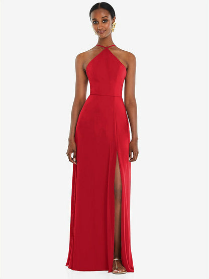 【STYLE: LB035】Diamond Halter Maxi Dress with Adjustable Straps【COLOR: Parisian Red】