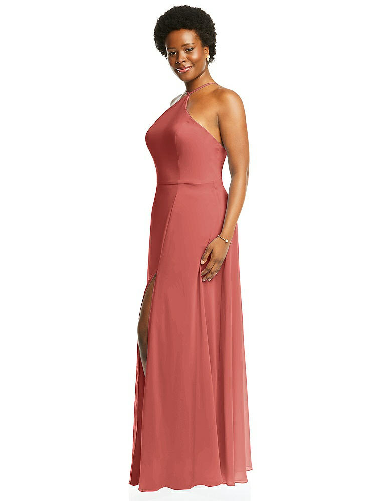 【STYLE: LB035】Diamond Halter Maxi Dress with Adjustable Straps【COLOR: Coral Pink】