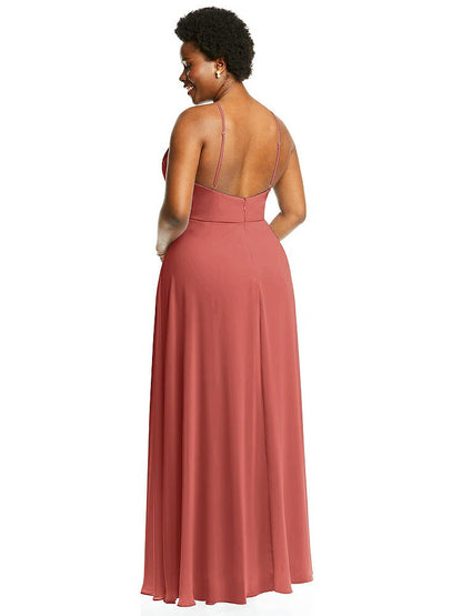 【STYLE: LB035】Diamond Halter Maxi Dress with Adjustable Straps【COLOR: Coral Pink】