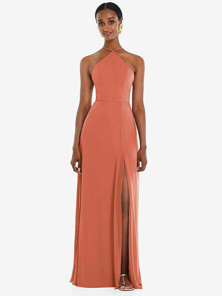 【STYLE: LB035】Diamond Halter Maxi Dress with Adjustable Straps【COLOR: Terracotta Copper】