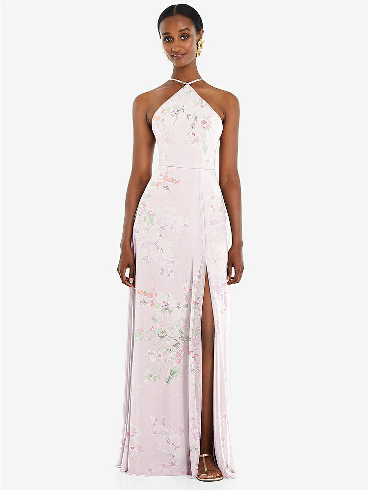 【STYLE: LB035】Diamond Halter Maxi Dress with Adjustable Straps【COLOR: Watercolor Print】
