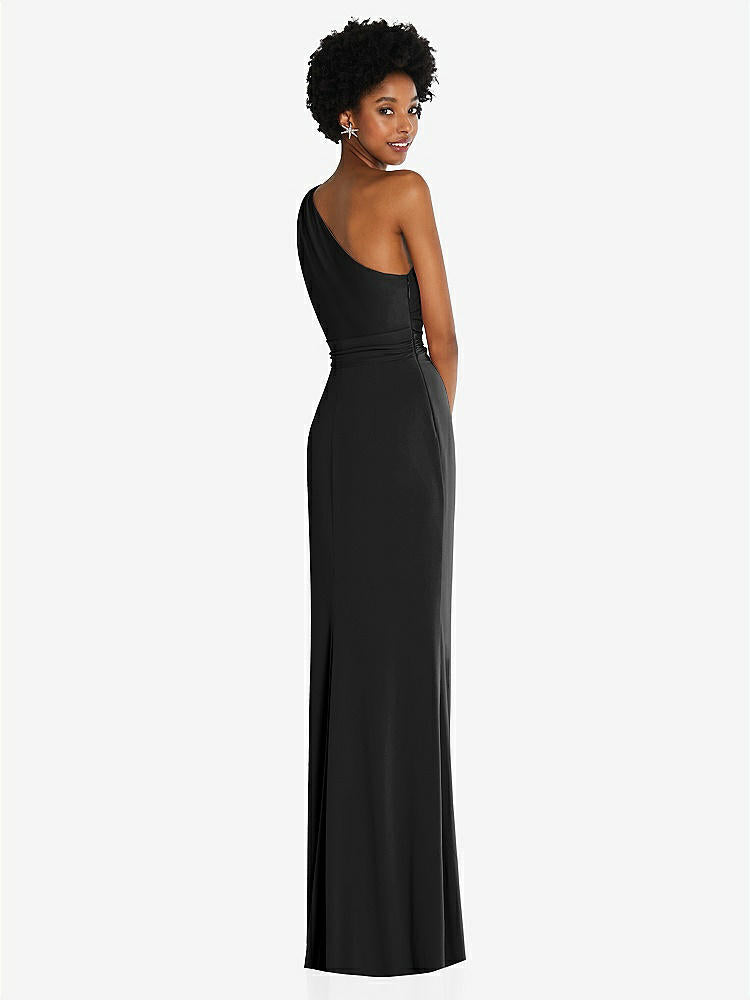 【STYLE: TH100】One-Shoulder Twist Draped Maxi Dress【COLOR: Black】