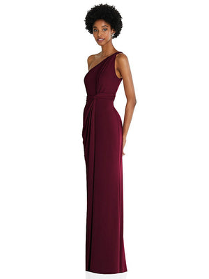 【NEW】【STYLE: TH100】ワンショルダー ひねり ドレープ マキシ ドレス【COLOR: Cabernet】【SIZE: 00-30W】