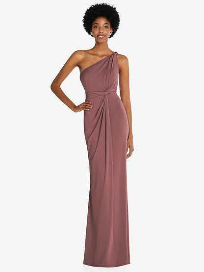 【STYLE: TH100】One-Shoulder Twist Draped Maxi Dress【COLOR: English Rose】