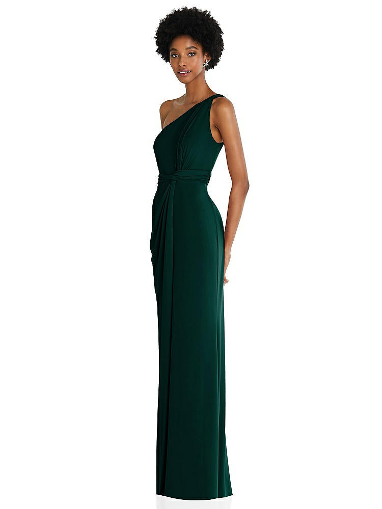 【STYLE: TH100】One-Shoulder Twist Draped Maxi Dress【COLOR: Evergreen】