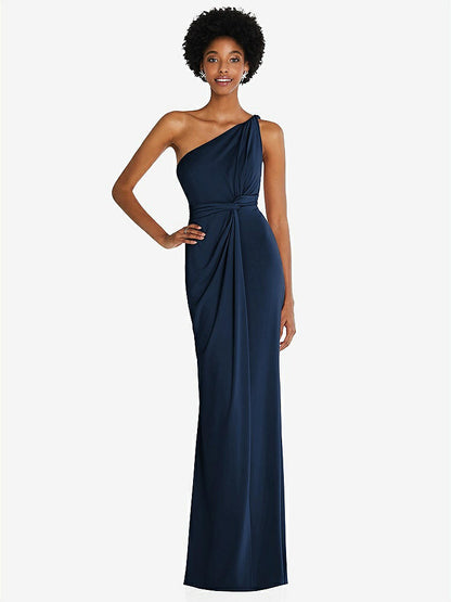 【STYLE: TH100】One-Shoulder Twist Draped Maxi Dress【COLOR: Midnight Navy】