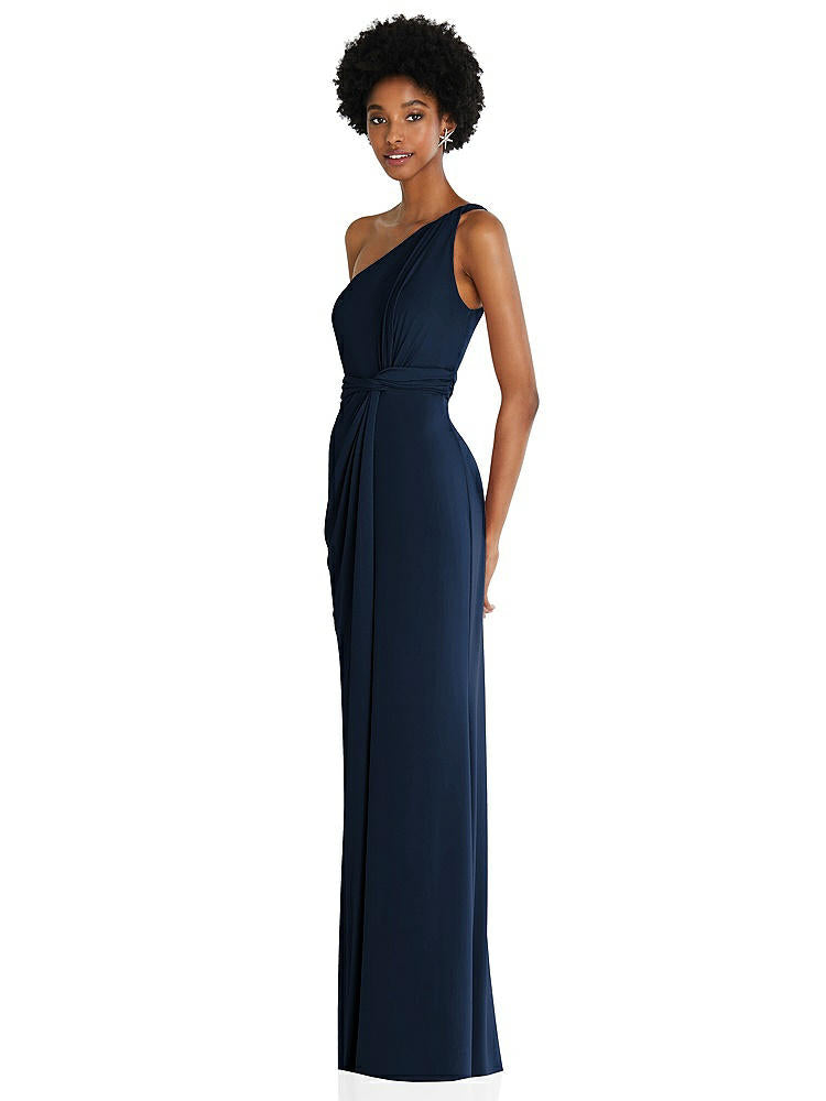【STYLE: TH100】One-Shoulder Twist Draped Maxi Dress【COLOR: Midnight Navy】