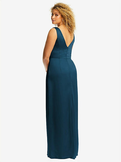 【NEW】【STYLE: 6864】フェイク ラップ ささやき サテン マキシ ドレス ドレープ チューリップ スカート【COLOR: Atlantic Blue】【SIZE: 00-30W】