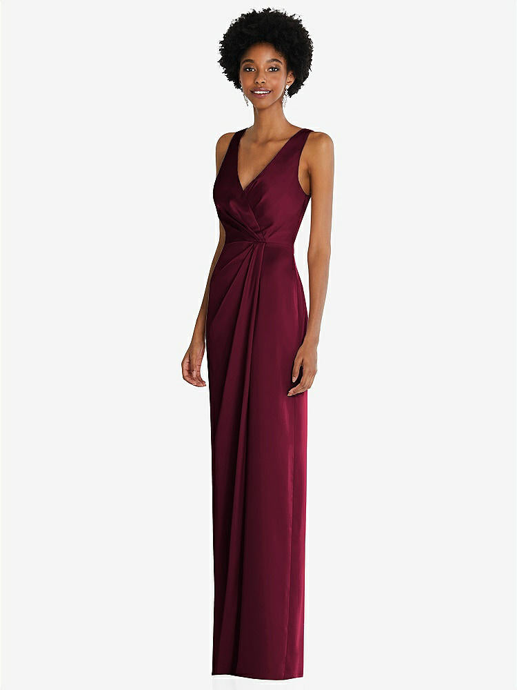 【NEW】【STYLE: 6864】フェイク ラップ ささやき サテン マキシ ドレス ドレープ チューリップ スカート【COLOR: Cabernet】【SIZE: 00-30W】
