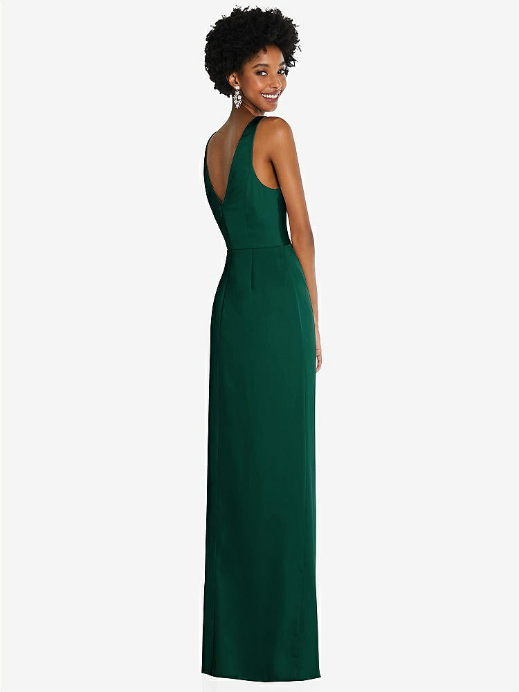 【STYLE: 6864】Faux Wrap Whisper Satin Maxi Dress with Draped Tulip Skirt【COLOR: Hunter Green】