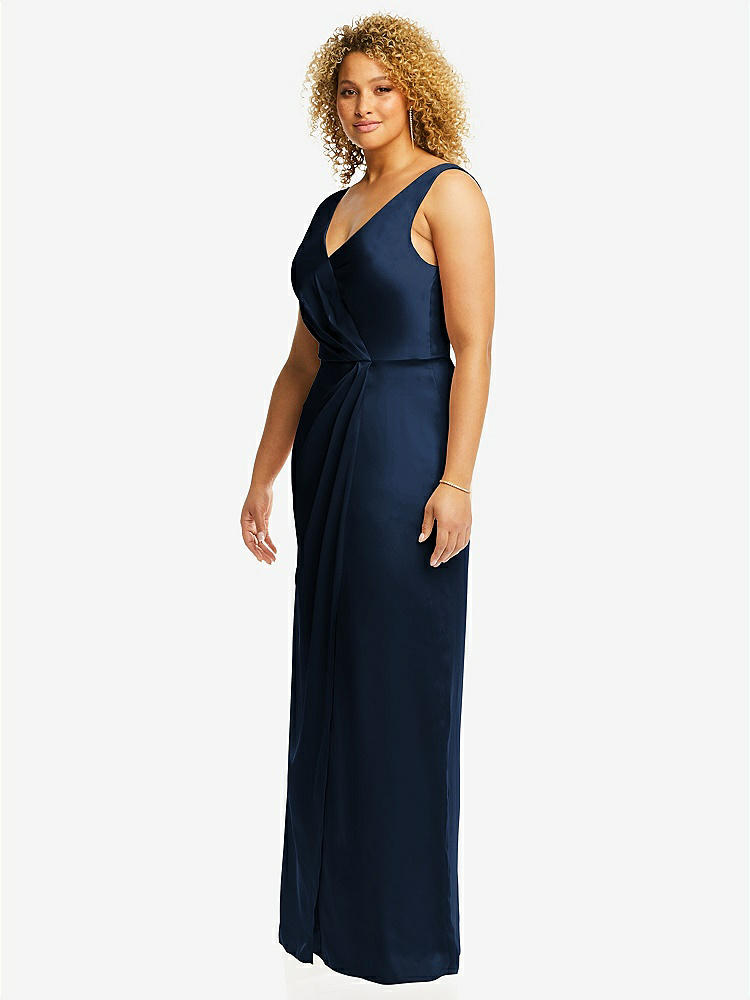 【NEW】【STYLE: 6864】フェイク ラップ ささやき サテン マキシ ドレス ドレープ チューリップ スカート【COLOR: Midnight Navy】【SIZE: 00-30W】