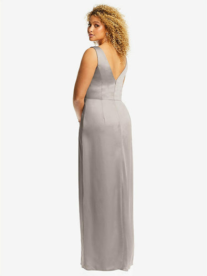 【NEW】【STYLE: 6864】フェイク ラップ ささやき サテン マキシ ドレス ドレープ チューリップ スカート【COLOR: Taupe】【SIZE: 00-30W】