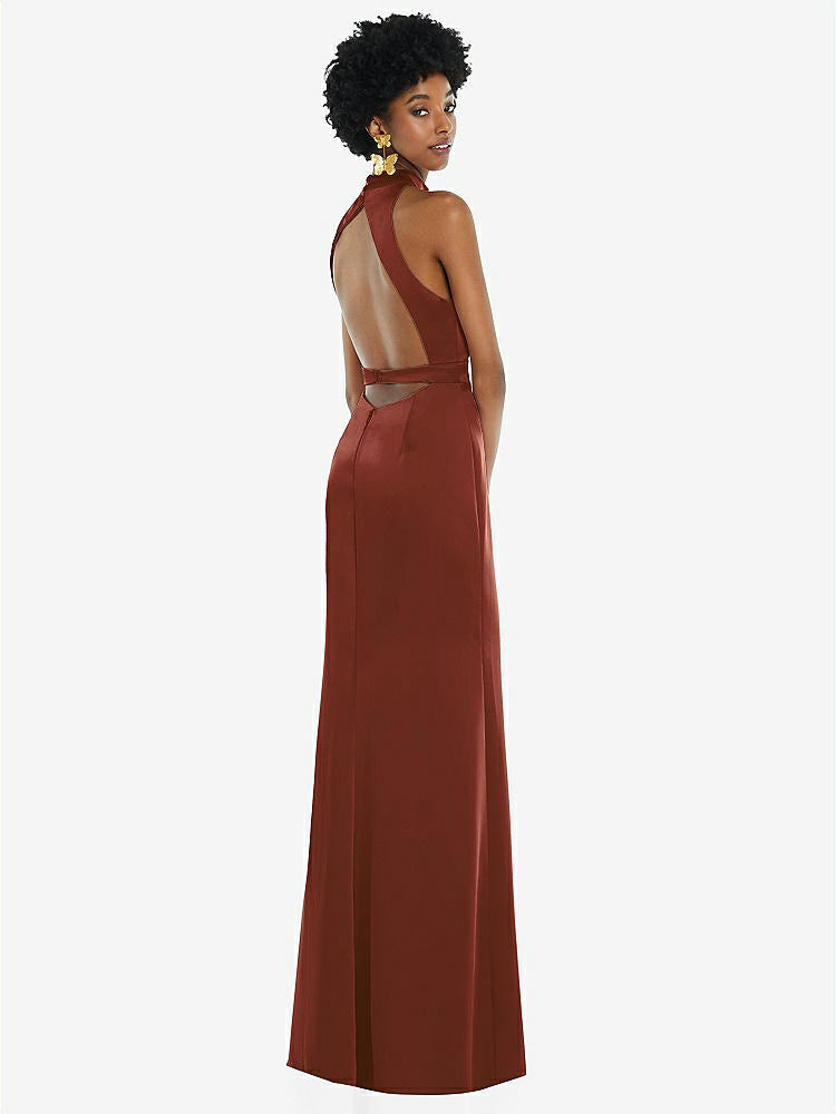 【STYLE: LB037】High Neck Backless Maxi Dress with Slim Belt【COLOR: Auburn Moon】