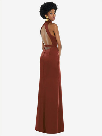 【STYLE: LB037】High Neck Backless Maxi Dress with Slim Belt【COLOR: Auburn Moon】