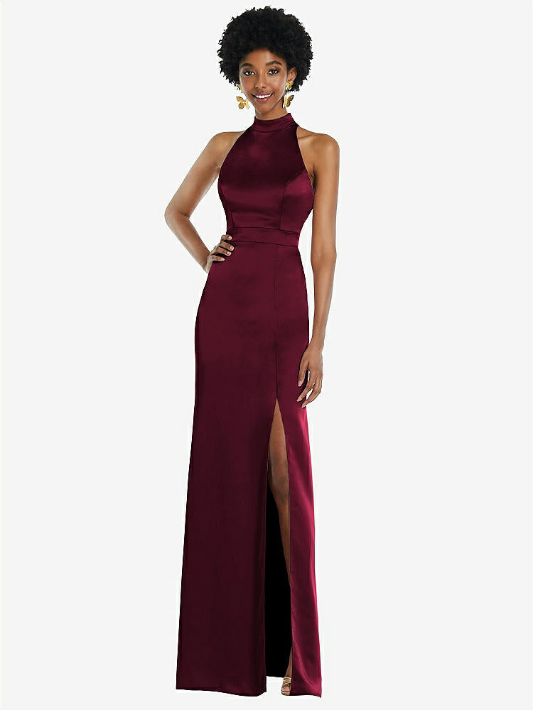 【NEW】【STYLE: LB037】高 首 バックレス マキシ ドレス スリム ベルト【COLOR: Cabernet】【SIZE: 00-30W】