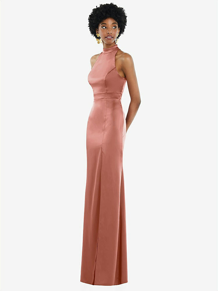 【NEW】【STYLE: LB037】高 首 バックレス マキシ ドレス スリム ベルト【COLOR: Desert Rose】【SIZE: 00-30W】