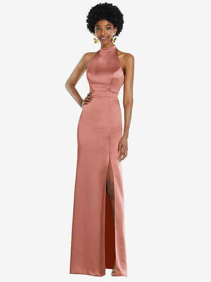【NEW】【STYLE: LB037】高 首 バックレス マキシ ドレス スリム ベルト【COLOR: Desert Rose】【SIZE: 00-30W】