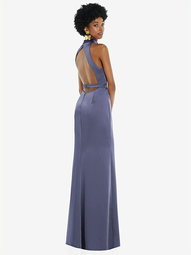 【STYLE: LB037】High Neck Backless Maxi Dress with Slim Belt【COLOR: French Blue】